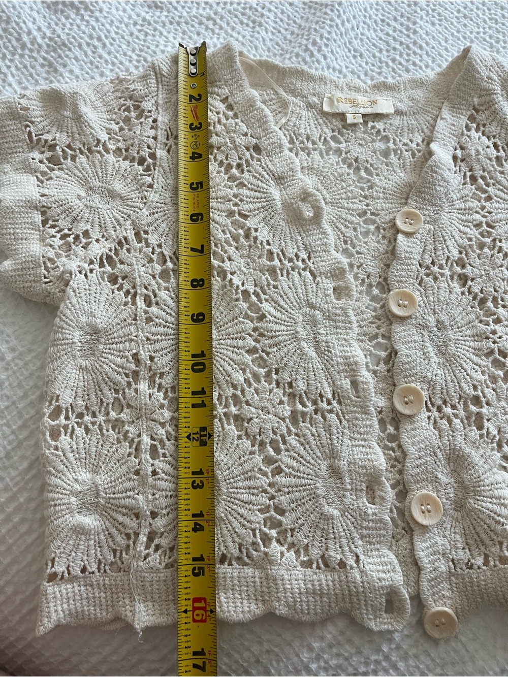 Rebellion Cream Crochet Button Front Crop Top 100% Cotton | Small - Cottagecore - Picture 8 of 12